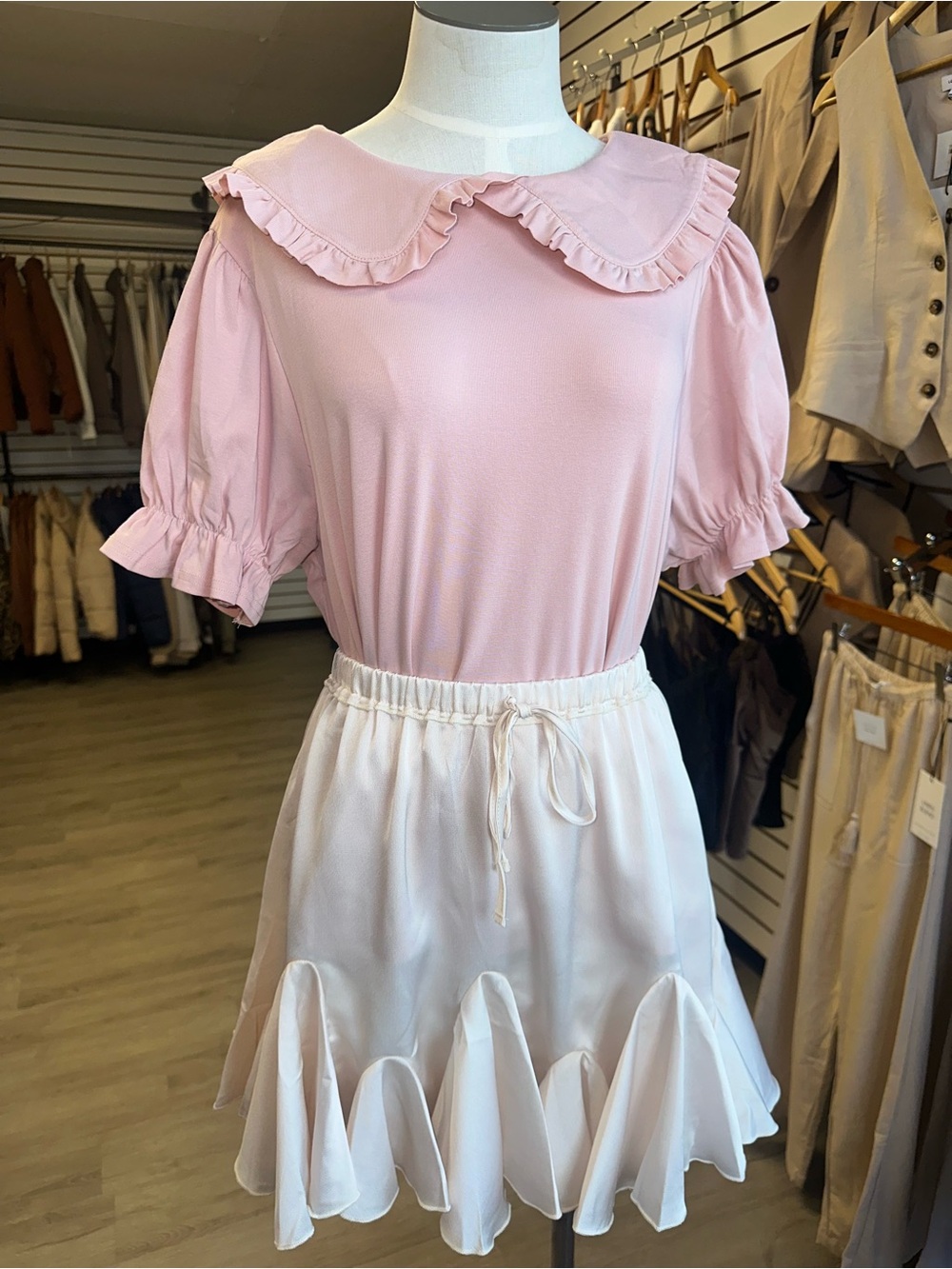 Umgee Women’s Light Pink Collared Coquette Blouse